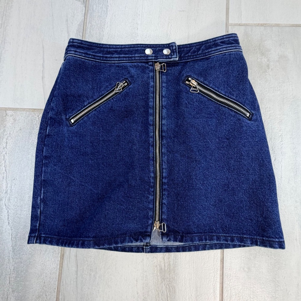 Rag & Bone Marcy Denim Mini Skirt Dark Wash Front Zip Moto 26 W1B14M132MAR